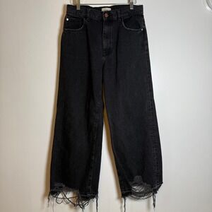 DL1961 Hepburn Wide Leg Jeans Black‎ Distressed Raw Hem Size 28